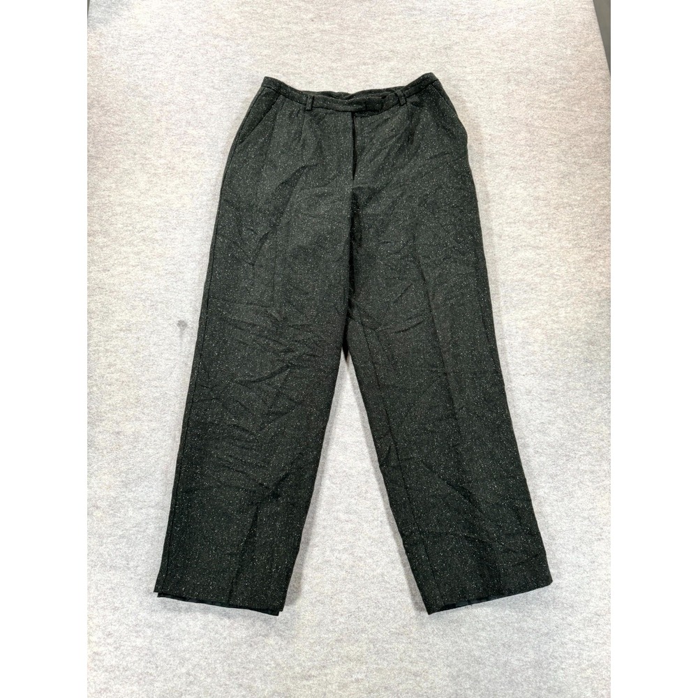 Emma James Dress Pants Womens 14 Olive Green Lined Tweed Flecked Straight Leg